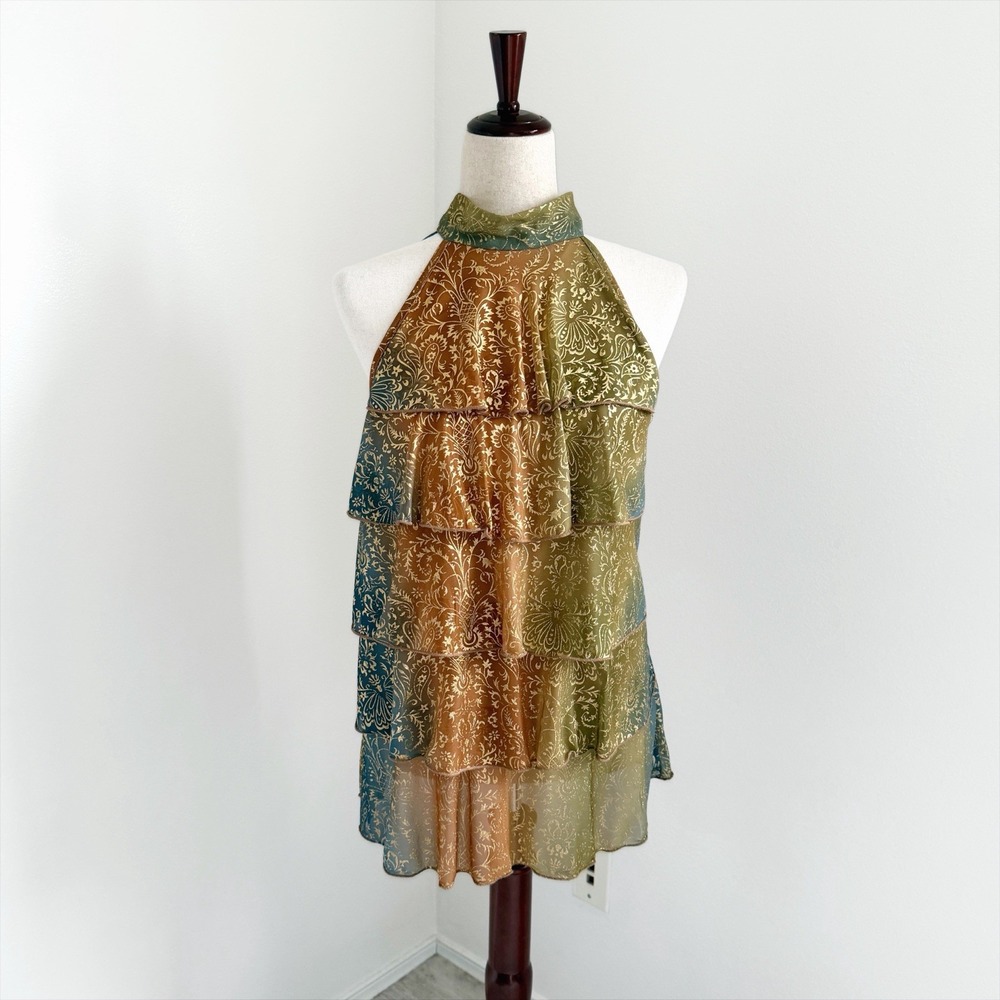 VTG JTB Top Womens Large Metallic Gold Tiered Fairy Whimsical 90s Y2K Retro